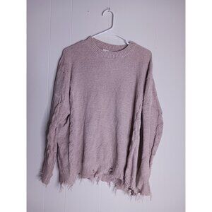 Earl Long Sleeve Oversized Knit Beige Frayed Sweater Women's Size S